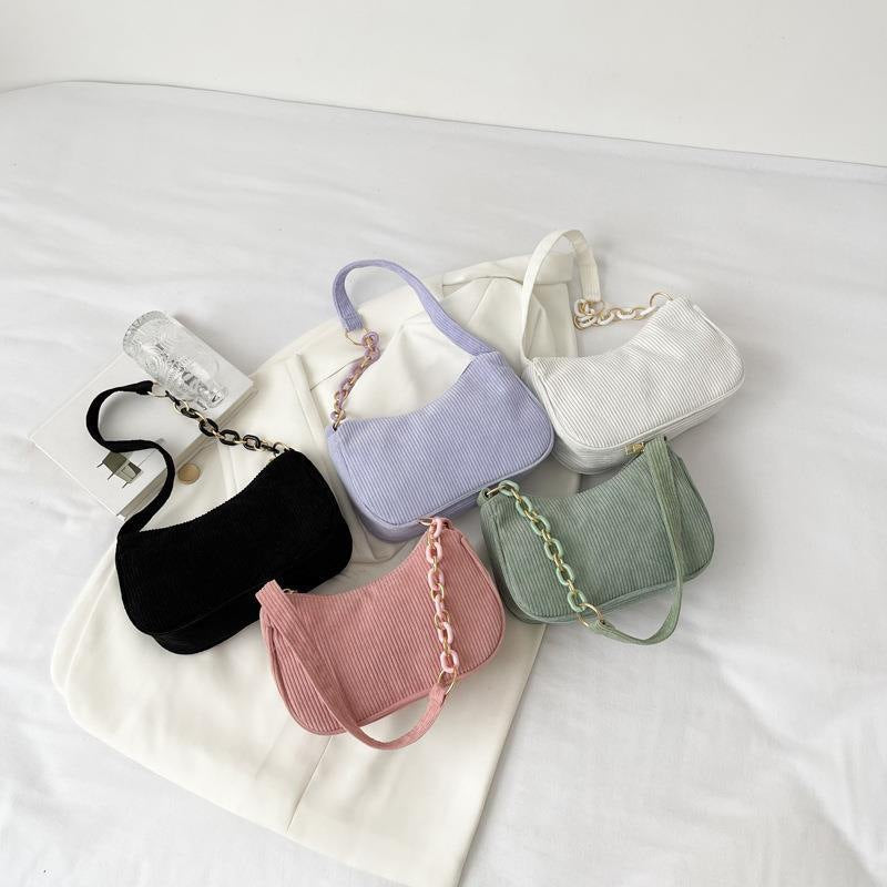 Artistic Fabric Bag Minimalist Casual Corduroy Single-shoulder Bag For Women THRU7
