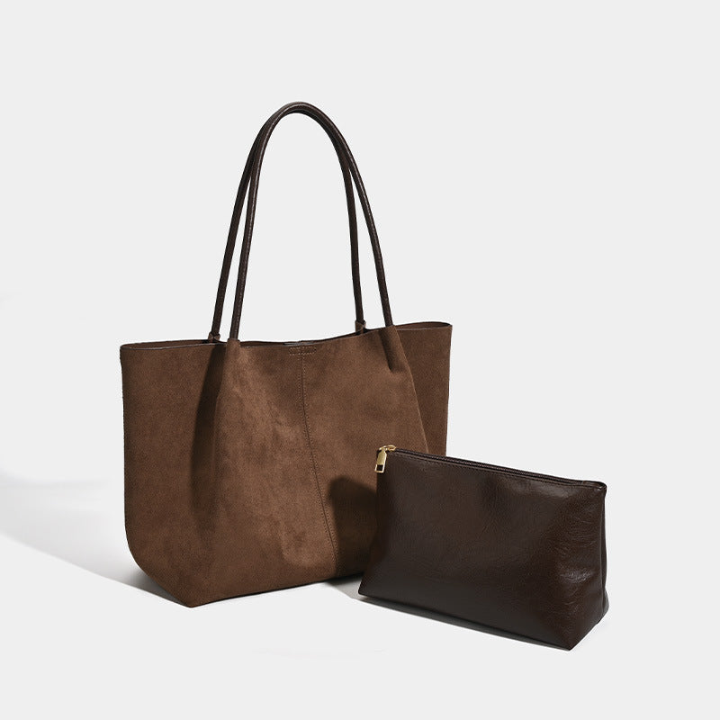 Large-Capacity Retro Suede Shoulder And Handbag Set THRU7