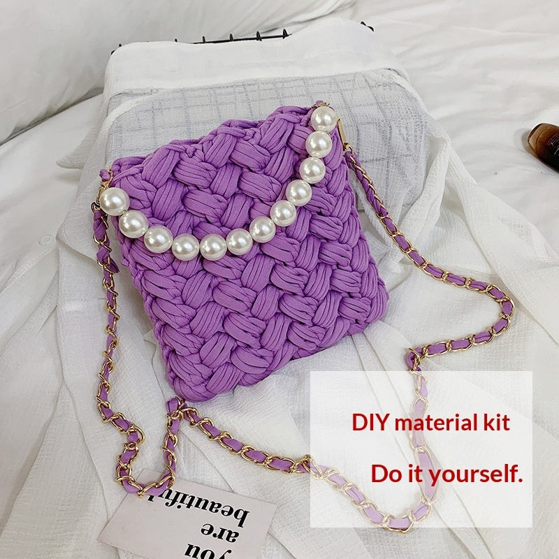 DIY Craft Kit Yarn, Crochet Hook, And Fabric Strips For Making A ShoulderCrossbody Bag THRU7