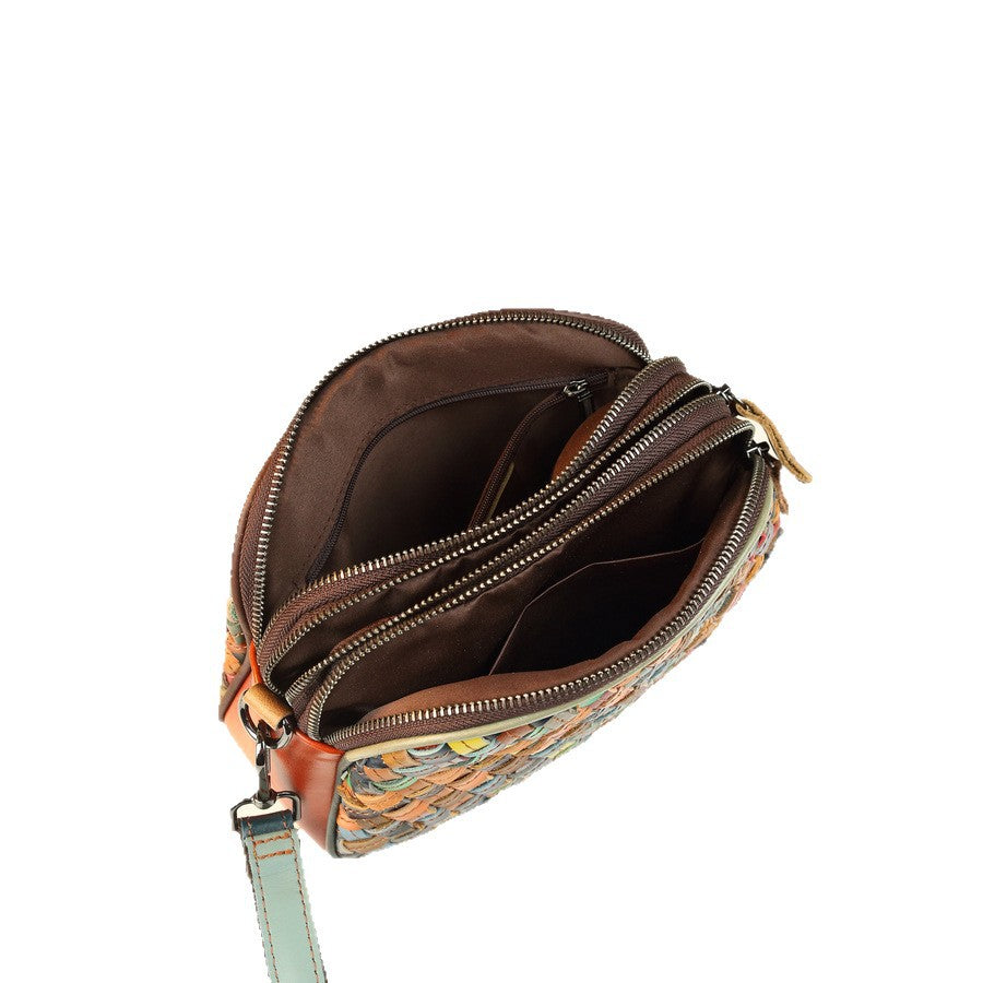Womens Fashionable Genuine Leather Woven Shoulder Crossbody Bag THRU7