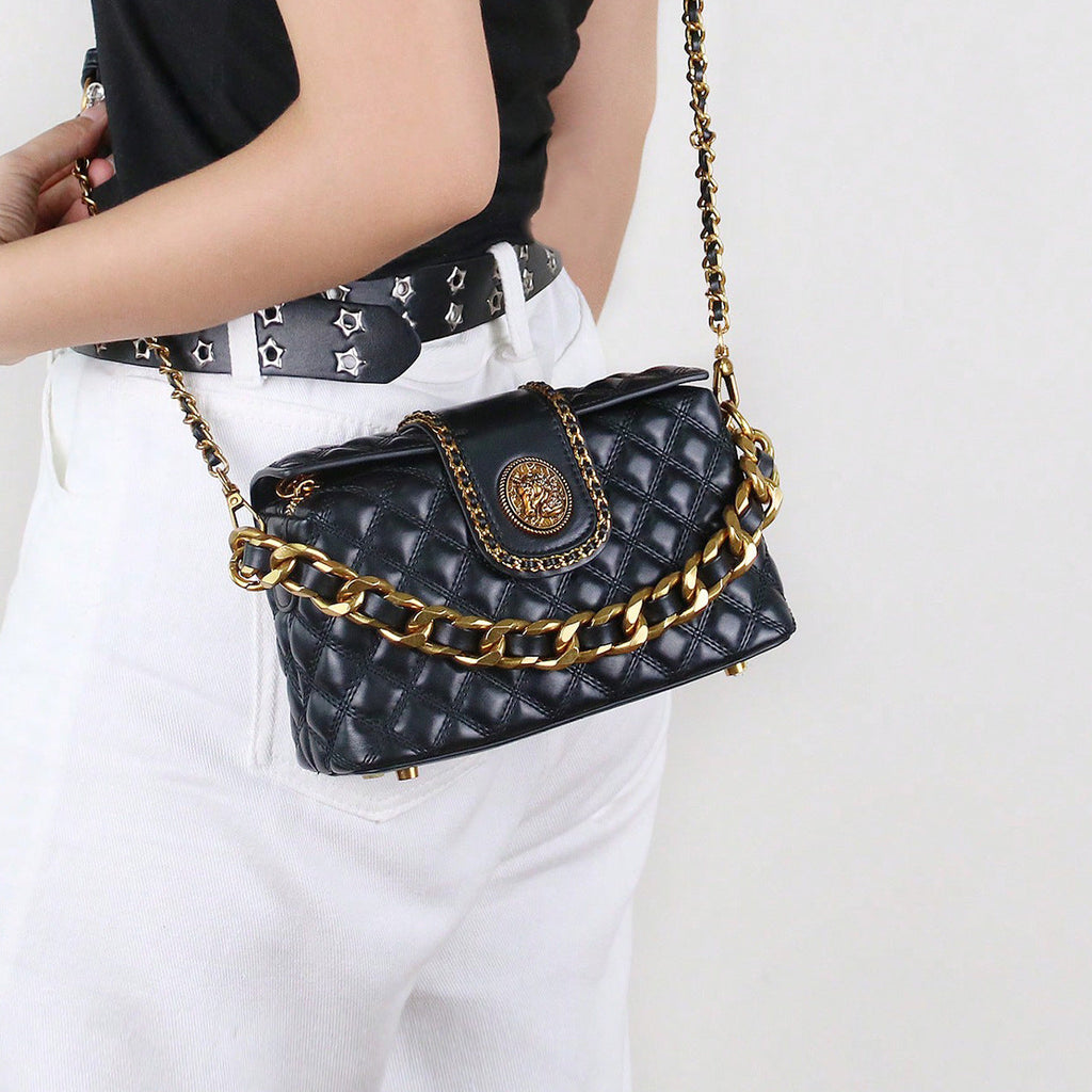 Stylish Solid-color High-end Diamond-quilted Crossbody Bag THRU7