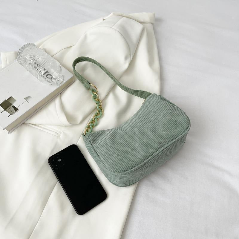 Artistic Fabric Bag Minimalist Casual Corduroy Single-shoulder Bag For Women THRU7
