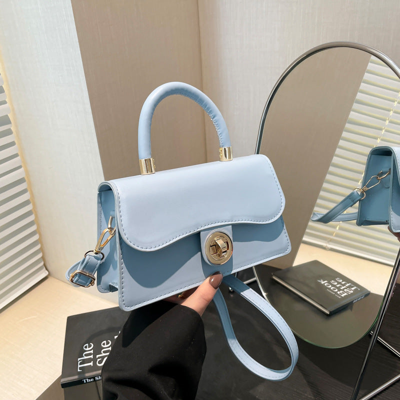 Spring Womens Commuter Light-Luxury Solid-Colored Crossbody Bag With Lock Closure THRU7