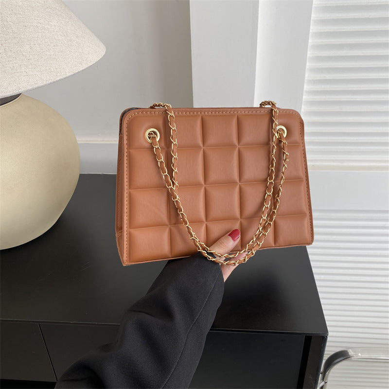 Plaid Bag Womens Small Diamond-Pattern Embroidered Grid Shoulder Bag THRU7