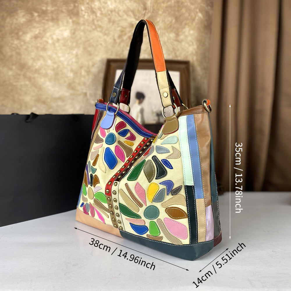 Womens Large-Capacity Crossbody Bag Made From Genuine Leather With A Nautical-Style Design THRU7