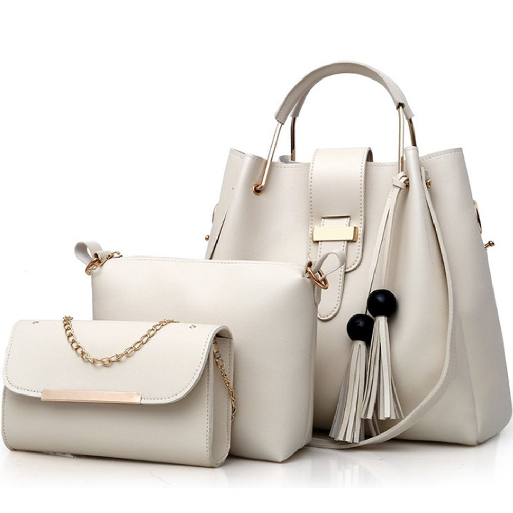 Womens Purse And Handbag 3Pcs Bag Set Tassel Tote Clutch Satchel Top Handle Shoulder Bag THRU7