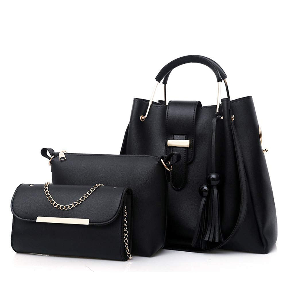 Womens Purse And Handbag 3Pcs Bag Set Tassel Tote Clutch Satchel Top Handle Shoulder Bag THRU7