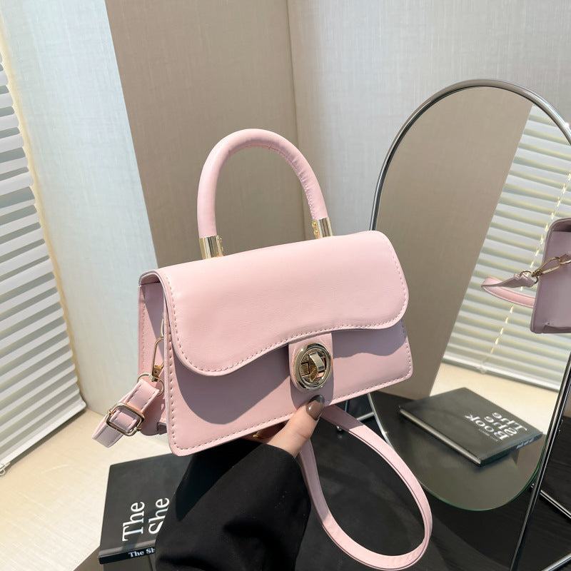 Spring Womens Commuter Light-Luxury Solid-Colored Crossbody Bag With Lock Closure THRU7