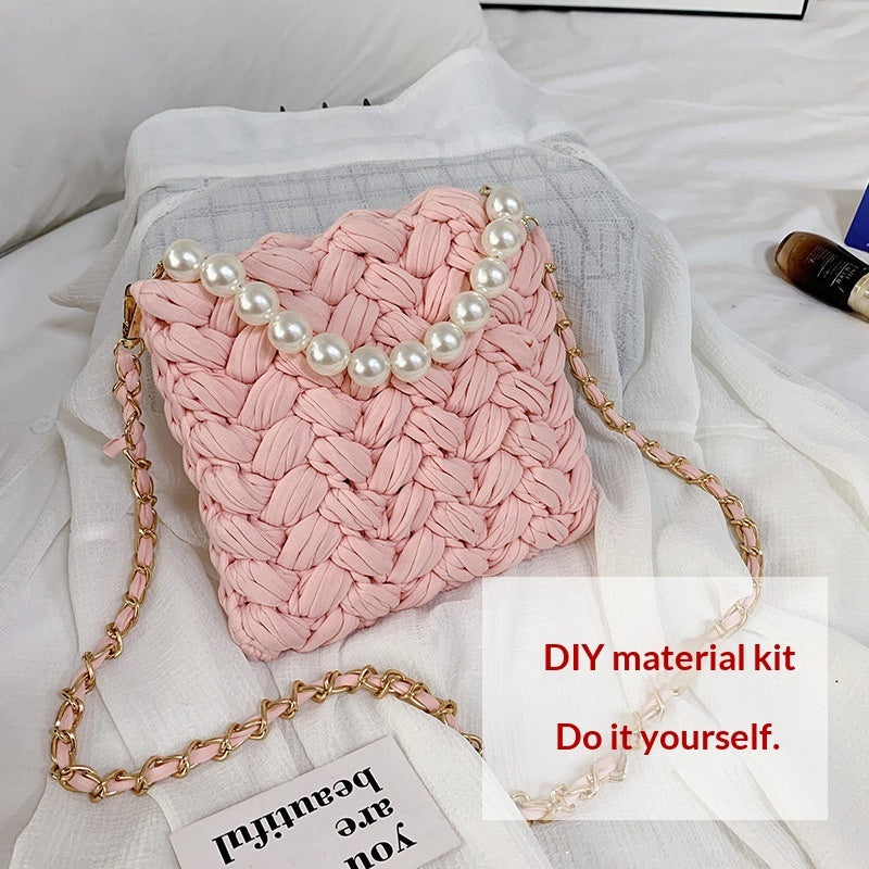 DIY Craft Kit Yarn, Crochet Hook, And Fabric Strips For Making A ShoulderCrossbody Bag THRU7