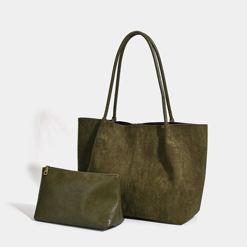 Large-Capacity Retro Suede Shoulder And Handbag Set THRU7