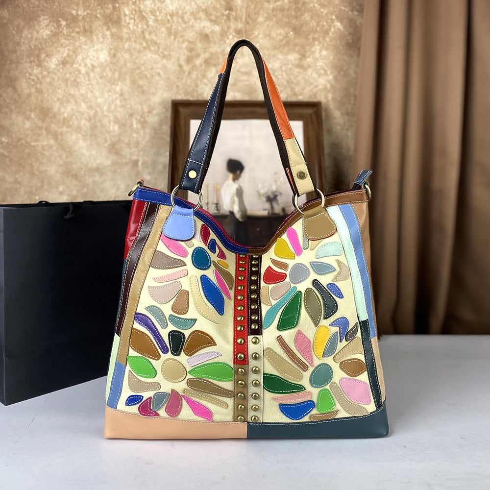 Womens Large-Capacity Crossbody Bag Made From Genuine Leather With A Nautical-Style Design THRU7