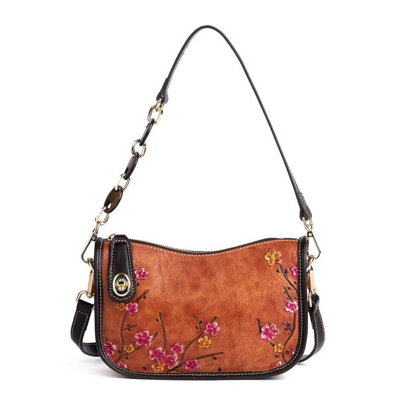 Retro First-Layer Cowhide Fashionable Simple Shoulder Bag THRU7