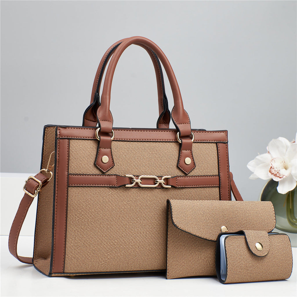 Stitching Contrast Color Fashion Mother-and-Child Bag Three-Piece Set THRU7
