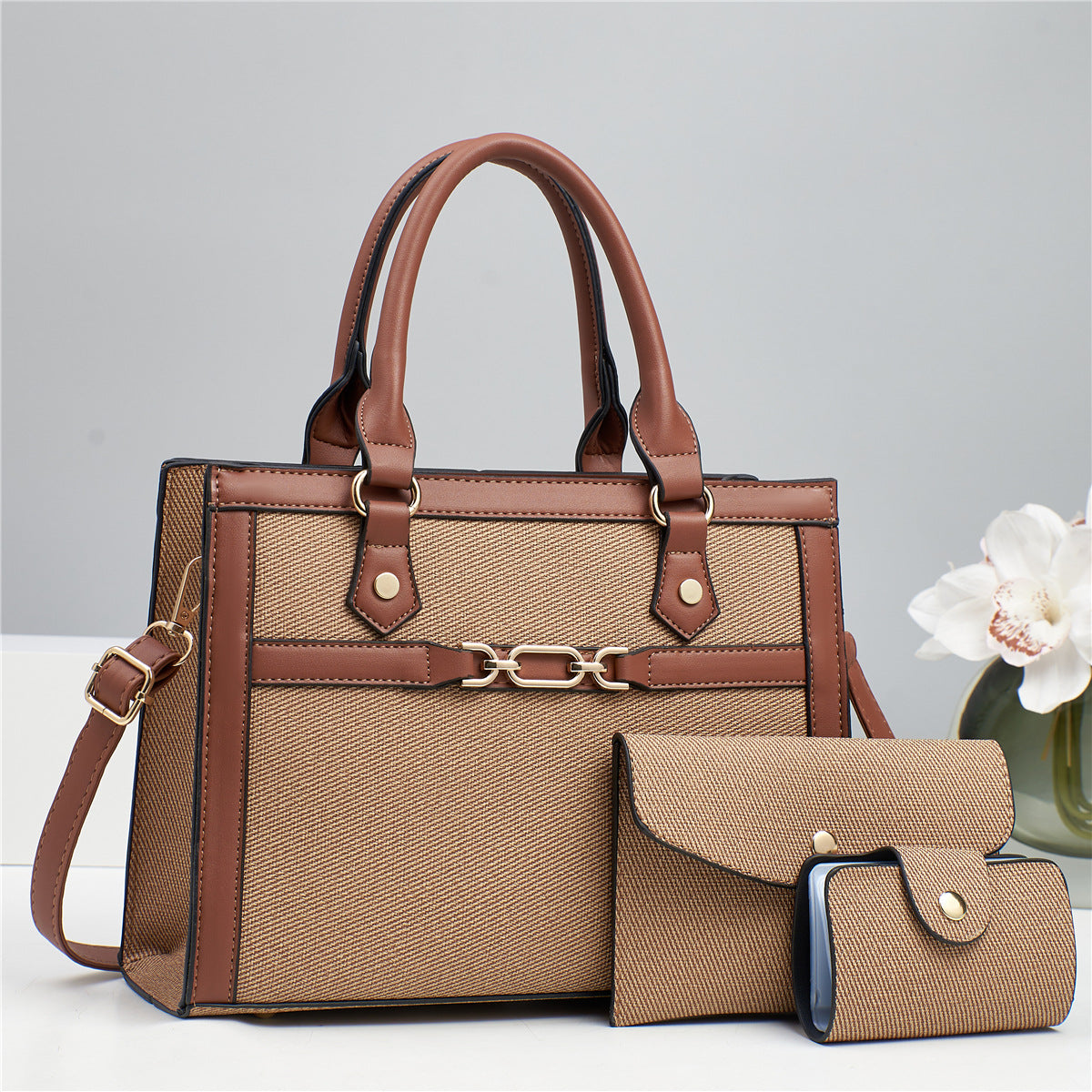 Stitching Contrast Color Fashion Mother-and-Child Bag Three-Piece Set THRU7