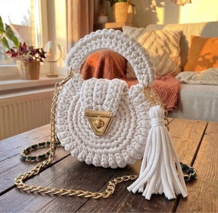 Bohemian Womens Solid-Colored Fabric-Strap Crochet Bag THRU7