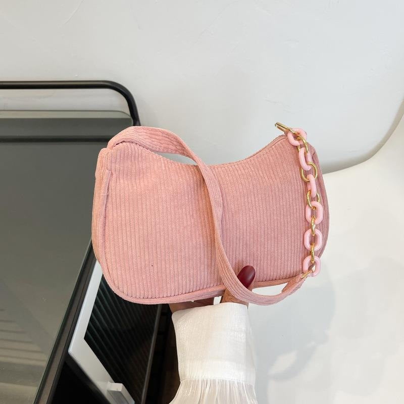 Artistic Fabric Bag Minimalist Casual Corduroy Single-shoulder Bag For Women THRU7