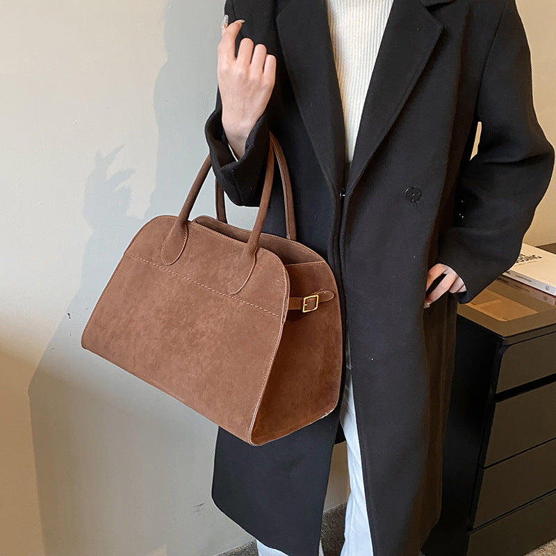 Retro-style High-capacity Suede-look Single-shoulder Tote Bag THRU7