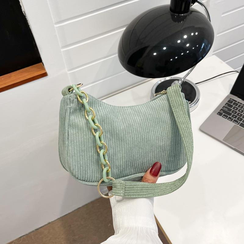 Artistic Fabric Bag Minimalist Casual Corduroy Single-shoulder Bag For Women THRU7