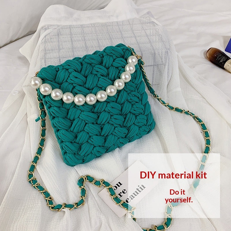 DIY Craft Kit Yarn, Crochet Hook, And Fabric Strips For Making A ShoulderCrossbody Bag THRU7