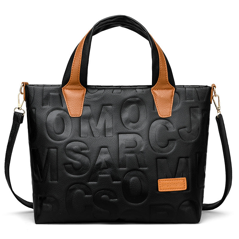 Trendy Tote Handbag Chic Letter Embossing Womens THRU7