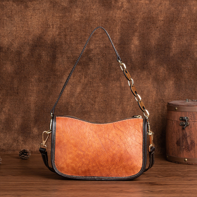 Retro First-Layer Cowhide Fashionable Simple Shoulder Bag THRU7