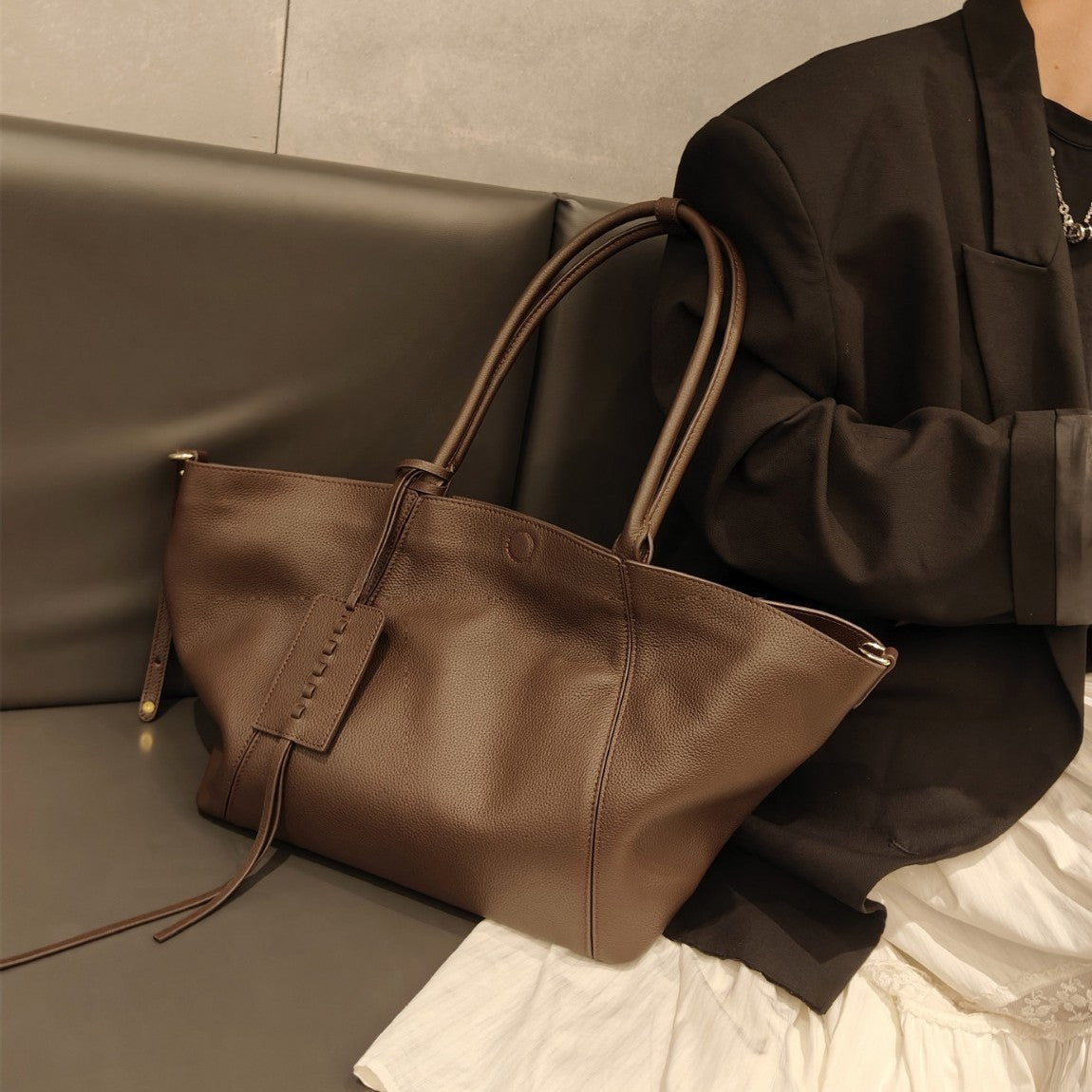 Single-Shoulder Genuine Leather Crossbody Bag Commuter All-Match Womens Bag THRU7
