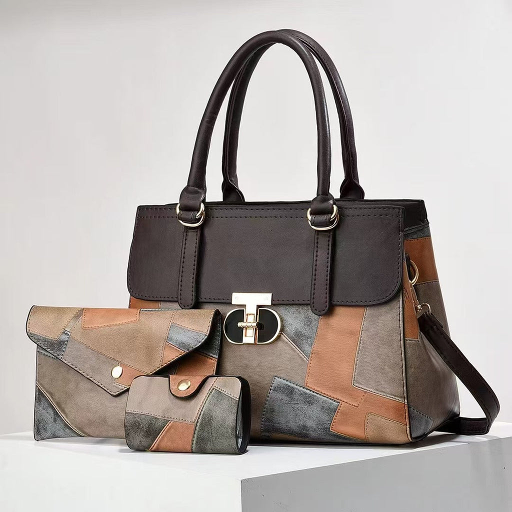 Fashionable New Contrast-color Patchwork Mother-and-child Bag THRU7