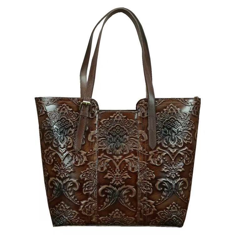 Vintage Embossed Full-Grain Leather Large-Capacity Tote Bag THRU7