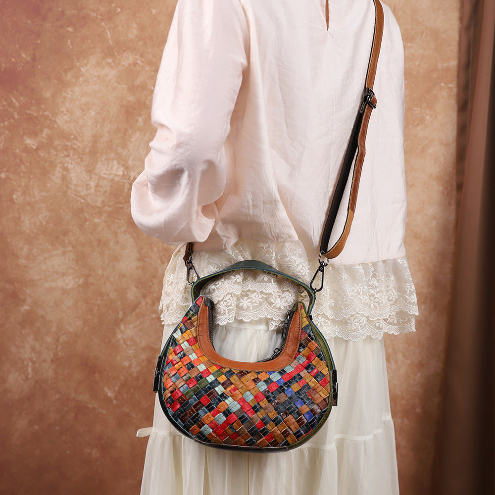 Womens Colorful Woven Full-Grain Leather Crossbody Bag In A Minimalist Style THRU7