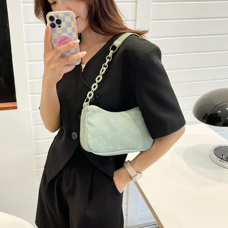 Artistic Fabric Bag Minimalist Casual Corduroy Single-shoulder Bag For Women THRU7