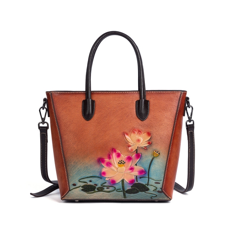 Retro Women's First-Layer Cowhide Handbag THRU7