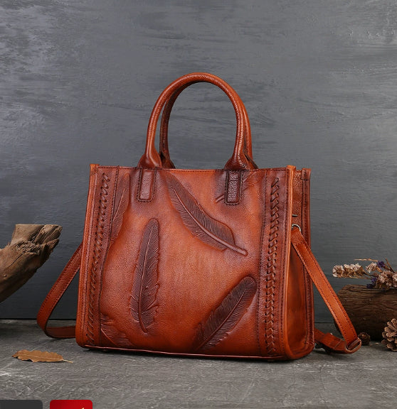 Vintage Small Square Bag For Women Made Of Full-Grain Cowhide Leather THRU7