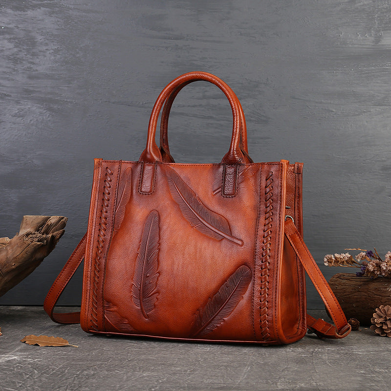 Vintage Small Square Bag For Women Made Of Full-Grain Cowhide Leather THRU7