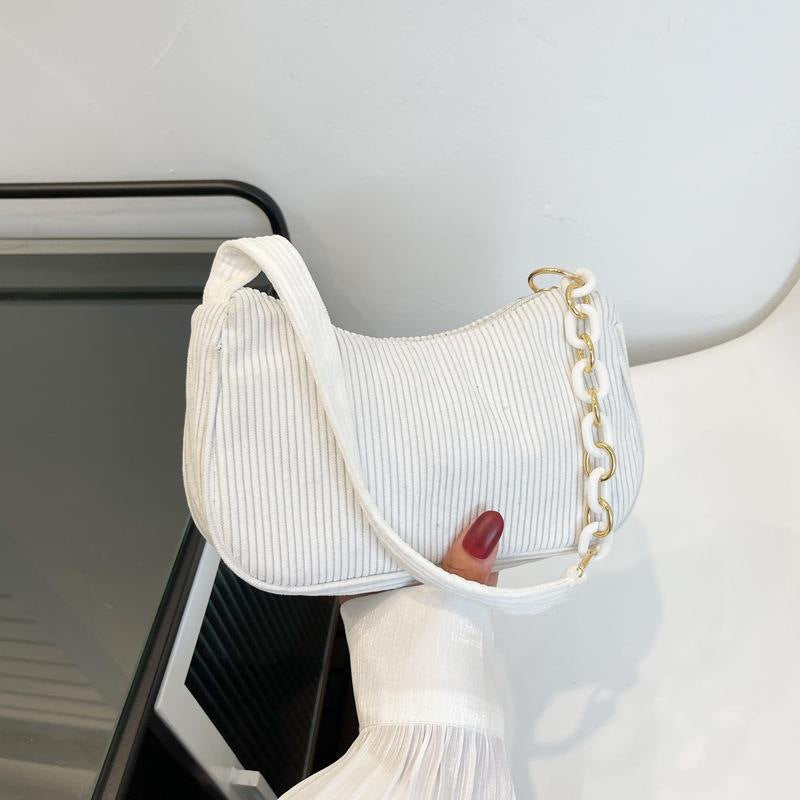Artistic Fabric Bag Minimalist Casual Corduroy Single-shoulder Bag For Women THRU7