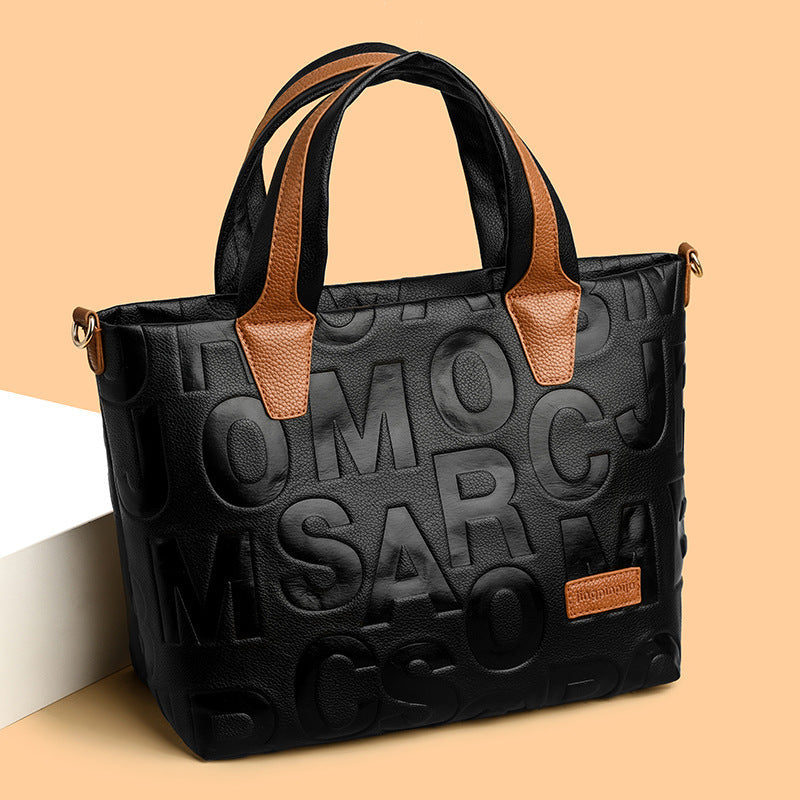 Trendy Tote Handbag Chic Letter Embossing Womens THRU7