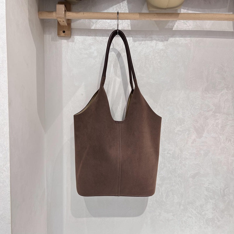 Deer-skin Suede Bucket BagAutumnwinter Underarmshoulder Bag For Women THRU7