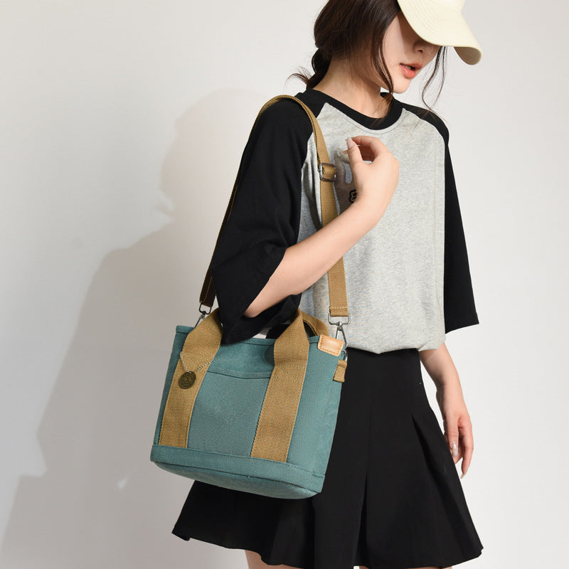 Women's Canvas Tote Bag With Contrasting Color Design THRU7