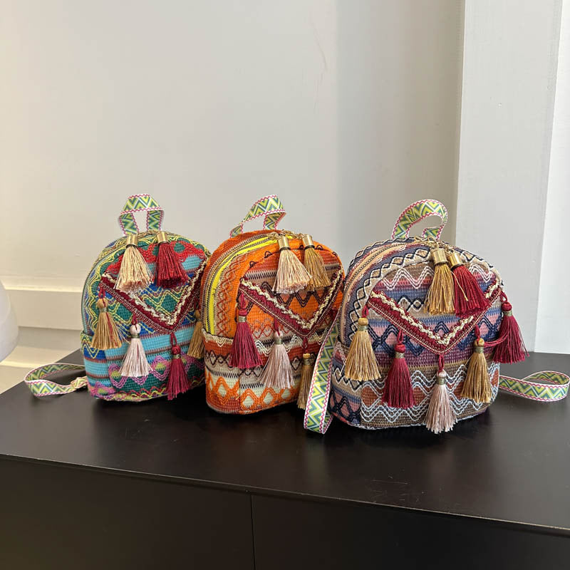 New Lightweight Womens Backpack With Ethnic-style Tassels THRU7
