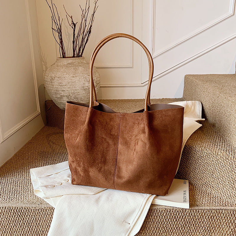 Large-Capacity Retro Suede Shoulder And Handbag Set THRU7