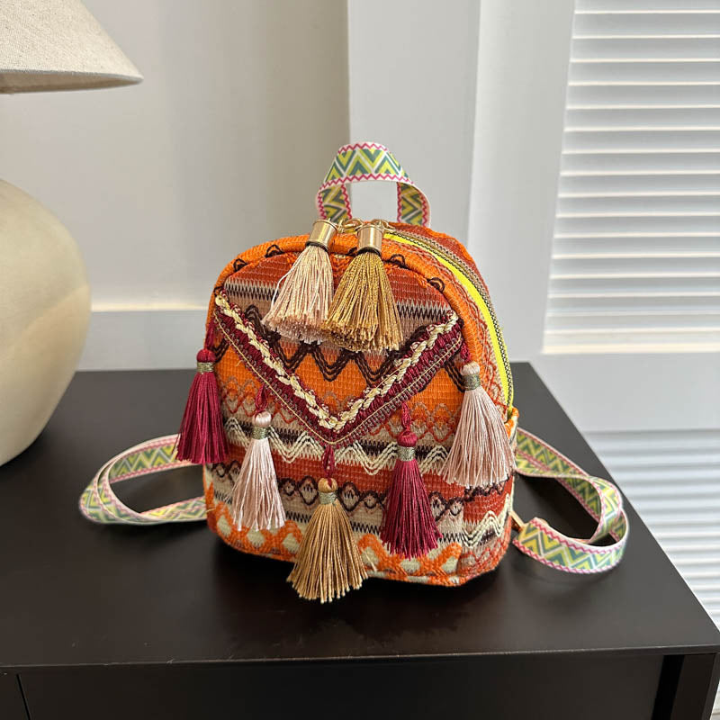 New Lightweight Womens Backpack With Ethnic-style Tassels THRU7