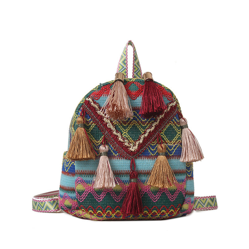 New Lightweight Womens Backpack With Ethnic-style Tassels THRU7