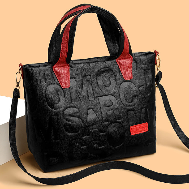 Trendy Tote Handbag Chic Letter Embossing Womens THRU7