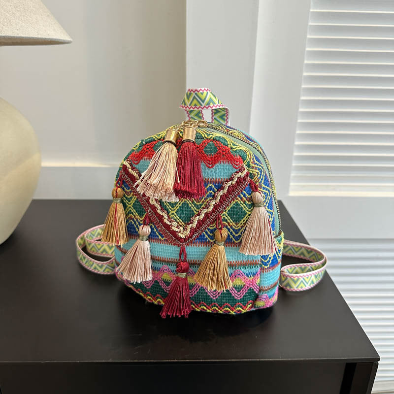 New Lightweight Womens Backpack With Ethnic-style Tassels THRU7
