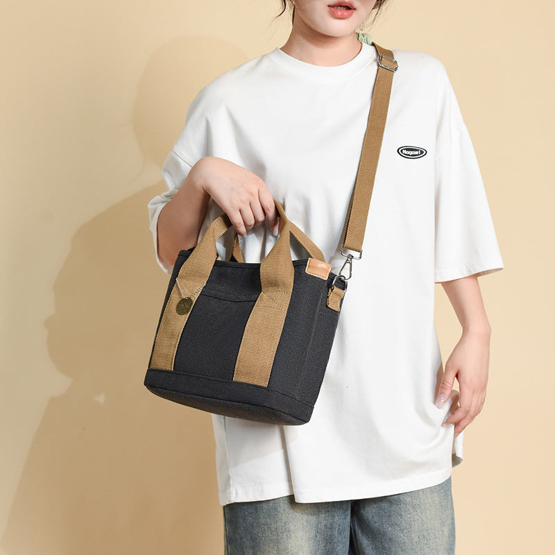 Women's Canvas Tote Bag With Contrasting Color Design THRU7
