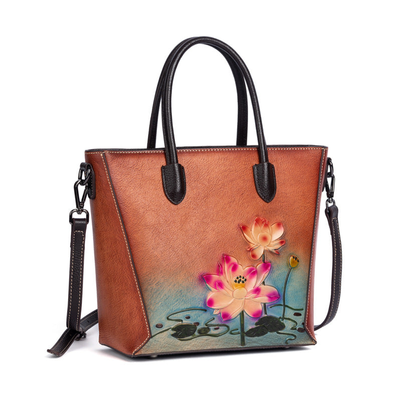 Retro Women's First-Layer Cowhide Handbag THRU7