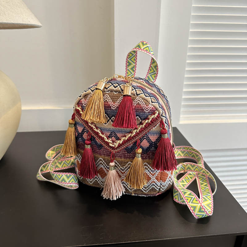 New Lightweight Womens Backpack With Ethnic-style Tassels THRU7