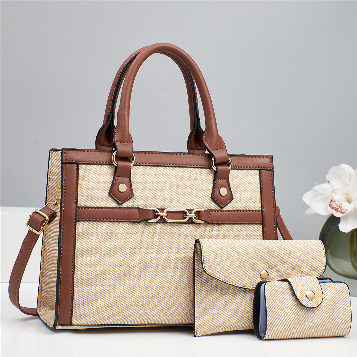 Stitching Contrast Color Fashion Mother-and-Child Bag Three-Piece Set THRU7