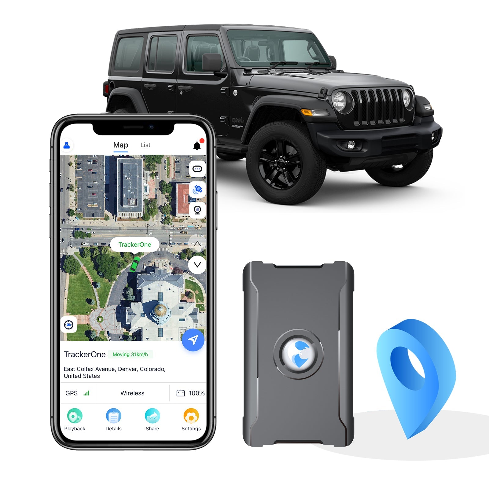 Anti-Theft Hidden GPS Tracker With Remote Control Real-Time Vehicle Tracker For Car, Truck, Motorcycle & Luggage, Subscription Required THRU7