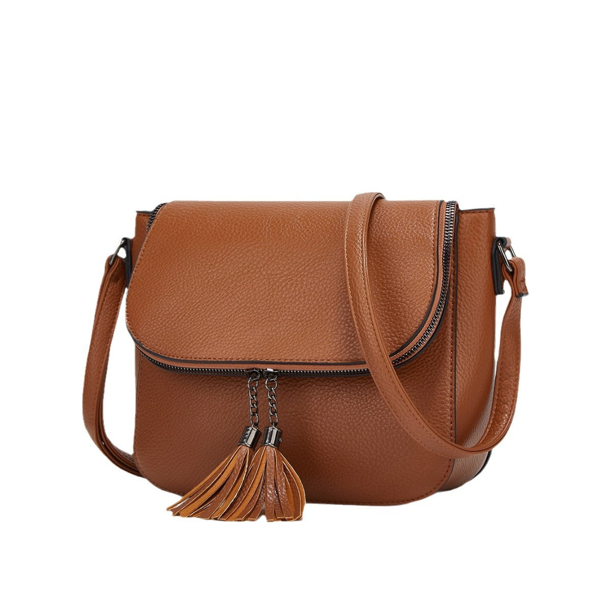 European And American-style Fashionable Flip-top Saddle Bag With Tassels THRU7