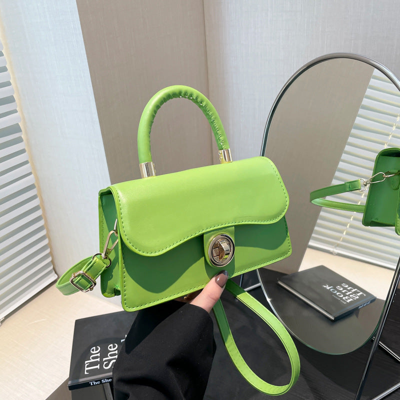 Spring Womens Commuter Light-Luxury Solid-Colored Crossbody Bag With Lock Closure THRU7